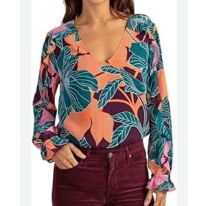 Trina Turk Floral Ruffle Trim Top‎